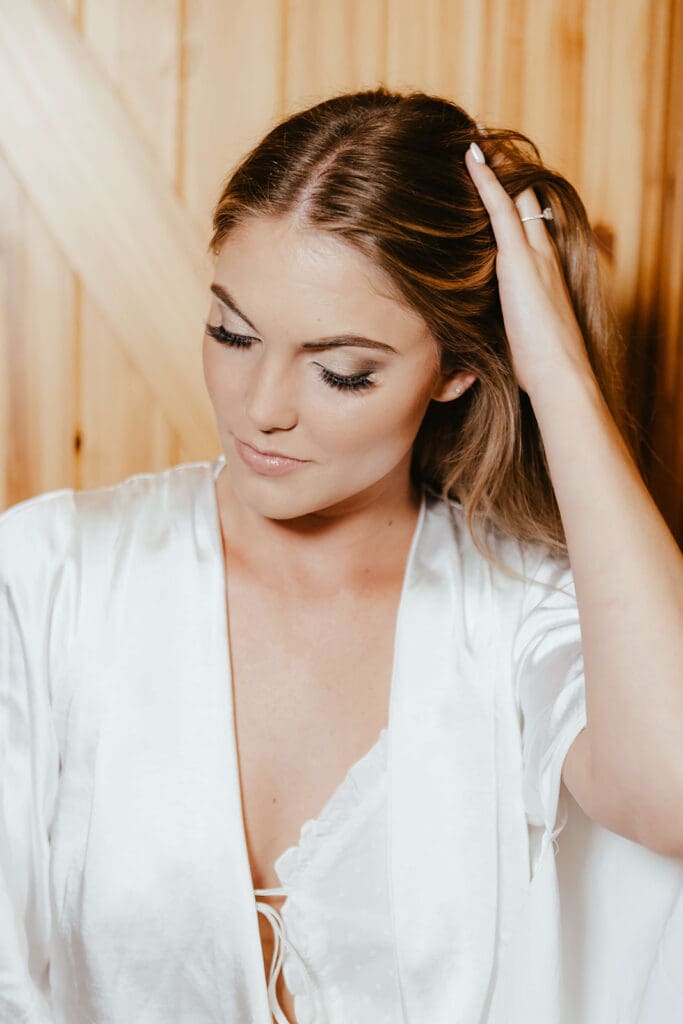 Bridal portrait of bride getting ready the morning of her wedding