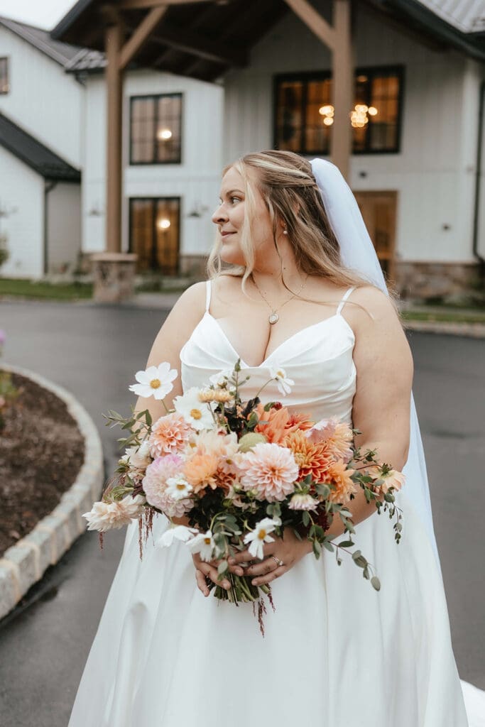 Portrait of bride outside of Westwynd Gardens