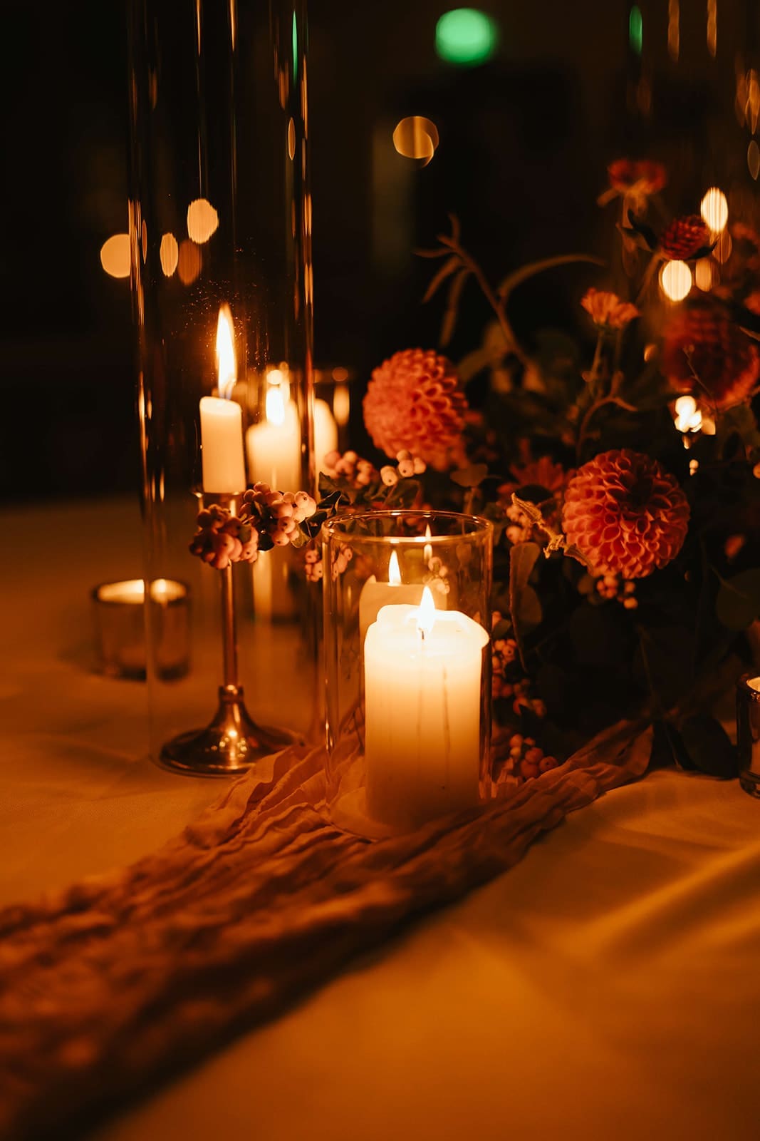 Romantic candlelit wedding reception table