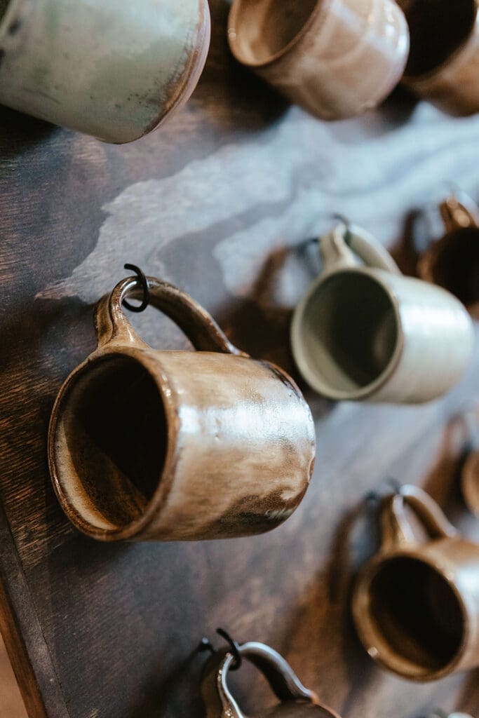 Hand made ceramic mug display