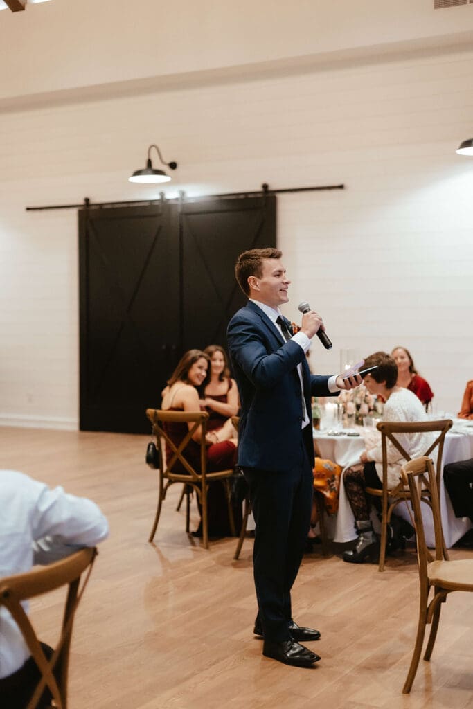 Bride's brother giving speech
