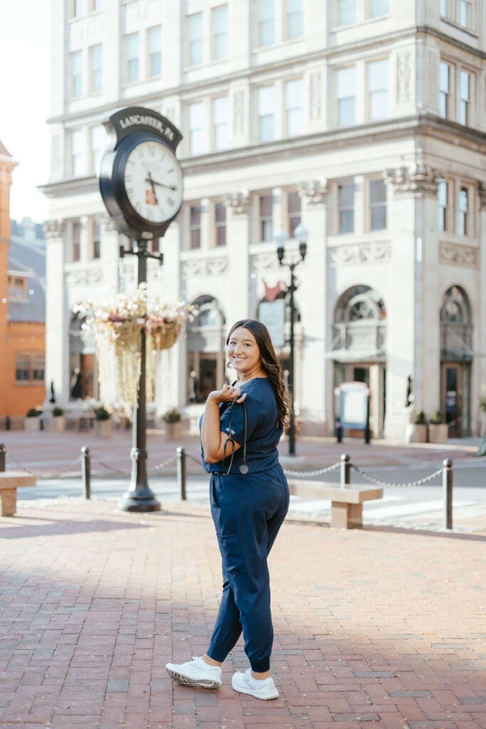 Nursing student graduation photo in downtown Lancaster City, PA